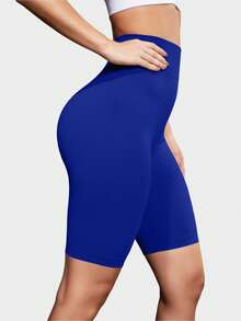 Seamless High-Elastic Women's Sports Shorts,Soft And Comfortable Fitness Running Shorts,Tuck In The Abdomen And Lift The Buttocks For Women Leggings,Multi-Color Options(Black/Blue/Green/Apricot/Hot Pink) - 藍色 - 查看 5