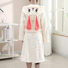 1pc Coral Fleece 3D Ear Rabbit Embroidered Hooded Bathrobe, Loungewear, Sleepwear, Soft, Absorbent, High-End, Suitable For Bathing, Pool, Bathroom, Gift - Multicolor - View 3