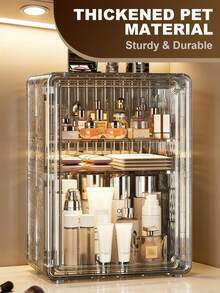 Clear Black Makeup Organizer, Large Capacity Cosmetics Storage, Acrylic Display Case For Vanity,  Clear Display Case For Figures, Foldable Skincare Storage With Partition Design,  Idea For Large Skincare, Perfume, High Bottle, Cup, Action Figures, Desk Organizer, Home Decor, Drawer Organizer, Kitchen Drawer Organizer, Storage Bins, Vanity Organizer, Nail Polish Organizer, Plastic Drawers, Closet Organizers And Storage, Desk Organizer, Beauty Supplies Storage For Moisturizing Cream Lotion Collagen Jelly Collagen Jelly Cream Face Lotion Under Eye Patches Face Mask Hair Clips, Valentines Gift - 透明黑 - 查看 5