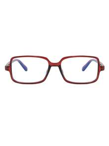 1 par de gafas de mujer con montura rectangular de PC color borgoña, diseño minimalista de unicolor vintage con remaches y lentes transparentes - Burdeos - Ver 3