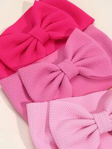 3pcs Valentine's Day Solid Pink Bow Hair Scrunchies, Large Nylon Breathable Comfortable Hair Bands, Fashionable Valentine's Day Hair Accessories, Suitable For Newborns And Babies For Daily Wear - Multicolor - View 4
