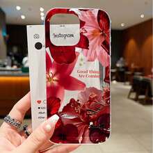 Capa de Telefone com Padrão Floral de Lírio Vermelho e Hibisco da Moda, Adequada para iPhone 17, 16, 15, 14, 13, 12 Mini, 11 Pro Max, XS, XR, X, e para Samsung Galaxy S25 Ultra, S24, S23 Plus 5G, S22 Ultra, S21, S20 FE, Capa Protetora Transparente e à Prova de Choques - Multicolorido - Visão 3