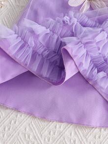 女童无袖圆领碎花层叠网纱下摆公主风连衣裙，春夏款 - 紫羅蘭色 - 查看 6