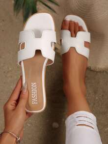 Nouvelles sandales de plage élégantes en PU ajouré pour femmes - Blanc - Voir 2
