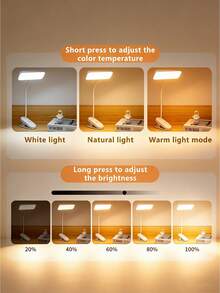 1pc New Creative Rechargeable Clip-On LED Desk Lamp, Square LED Desk Lamp, High Brightness LED Upright Desk Lamp, Home Desk Lamp, Clip-On Reading Lamp, Touch Control 3 Dimming Levels, Anti-Blue Light Eye Protection Reading Lamp, Suitable For Dorm, Living Room, Study, Office, Bedside, 800mAh Battery Capacity - 夾式LED檯燈 - 查看 7