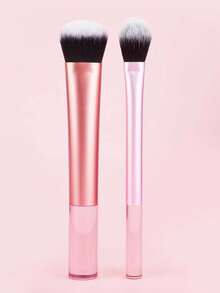 2pcs Metal Handle Angled Contour Brush + Gradient Brush Makeup Brush Set, Includes Foundation Brush, Gradient Brush, Shadow Brush, Powder Brush, Contour Brush, Suitable For Beginners & Travel - Multicolor - View 1