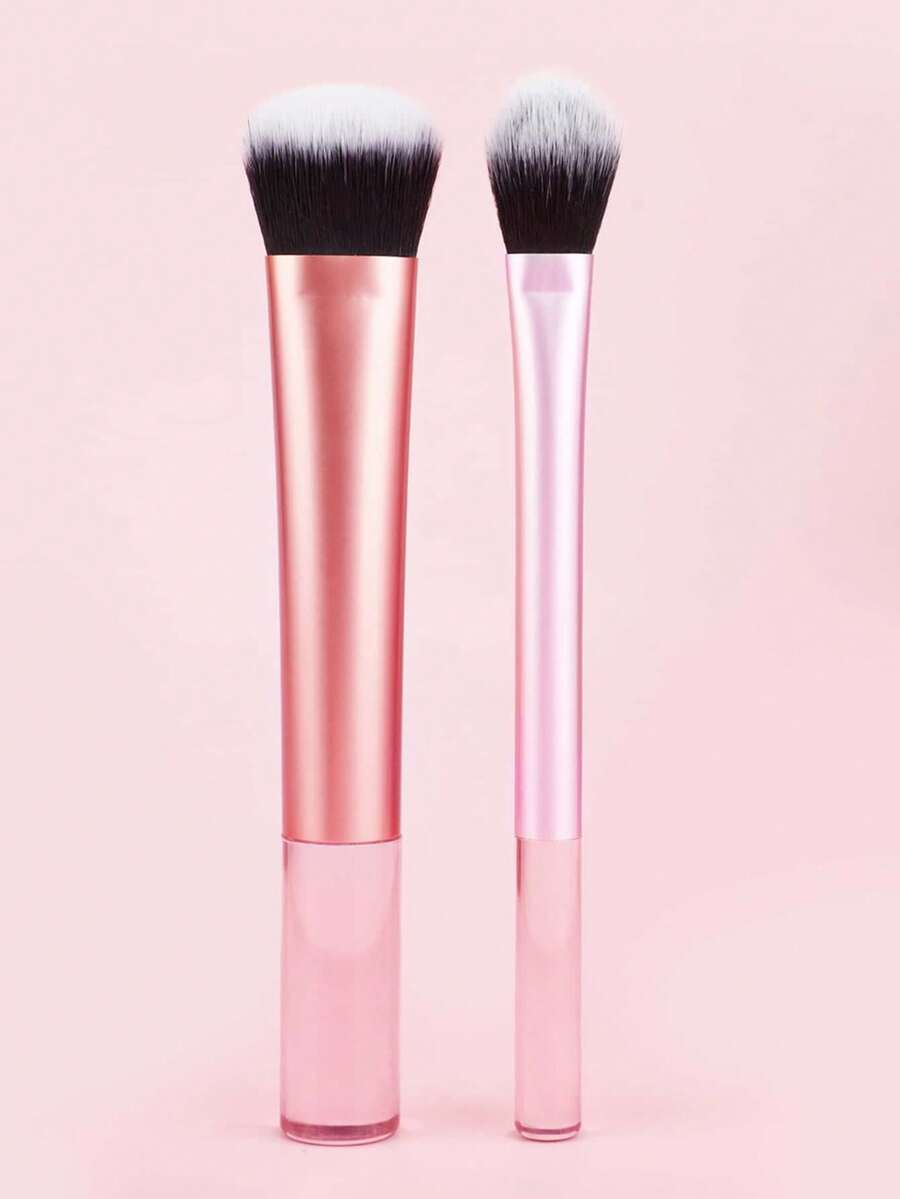 2pcs Metal Handle Angled Contour Brush + Gradient Brush Makeup Brush Set, Includes Foundation Brush, Gradient Brush, Shadow Brush, Powder Brush, Contour Brush, Suitable For Beginners & Travel - Multicolor - View 1