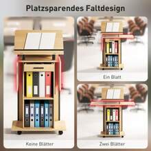 Rolling Lectern With Folding Side Panels, Laptop Table With Drawer And Shelves, Oak Finish - Mustard Yellow - View 4