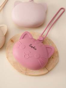 1 pieza Soporte de chupete de silicona personalizado con nombre para bebé, bolsa de almacenamiento de chupete portátil con forma de gato lindo, accesorios para bebé - Multicolor - Ver 6