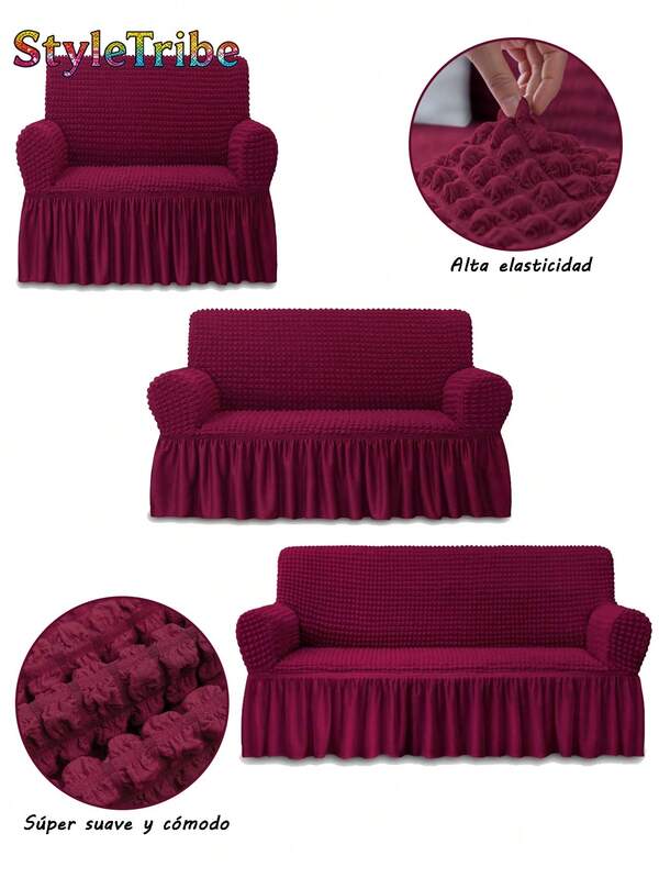 StyleTribe 1/2/3/4 Plazas de funda de sofá de tela elástica 3D con diseño de burbujas, falda decorativa, lavable, con buena elasticidad, fácil de instalar, suave al tacto y resistente a la suciedad. Ideal para salones, dormitorios, oficinas, entre otros espacios. Especialmente adecuada para lugares con mascotas como gatos y perros. Disponible en varias tallas.