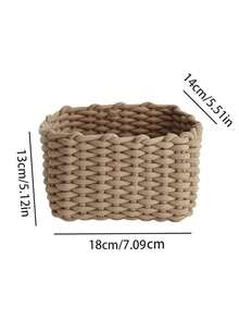 1pc Handmade Woven Large Capacity Makeup Storage Box, Can Store Brushes, Skincare, Cosmetics, Lipsticks, Eyeshadows, Also Suitable For Desktop, Display Cabinet, Vanity, Suitable For Holiday, Beach, Bathroom, Bedroom, Large Capacity, Also Applicable For Pantry, Shelves, Living Room, Rope Woven , Makeup Room Decor - Multicolor - View 7