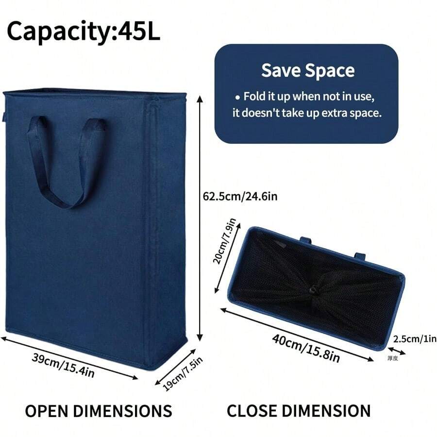 Odonata Cesto De Ropa Sucia Delgado con Asas Cesto De Ropa Sucia Plegable Cesto De Ropa Sucia Fino Bolsa De Ropa Sucia Estrecha Cesto De Ropa Sucia Plegable De 45L Azul Marino - Azul marino - Ver 1