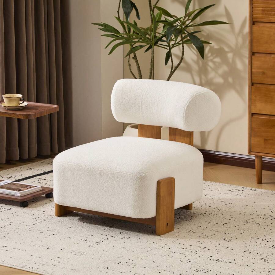 MERAX 27.25" Modern Boucle Lounge Chair With Solid Wood Frame And Rolled Backrest, Soft And Durable Boucle Upholstery, Ideal For Living Room, Bedroom, Or Office,Natural+Beige - 米色 - 查看 1