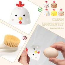 Silicone Egg Washer For Fresh Eggs, Multipurpose Cleaning Egg Brush Tool Funny Chick Shape Egg Scrubber Reusable Egg Brush Cleaner(White) - 白色 - 查看 2