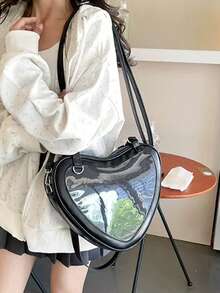 1 chiếc túi đeo vai hình trái tim dễ thương và đa năng dành cho nữ, túi tote thiết kế hình trái tim độc đáo, dung tích lớn, túi đeo chéo thời trang, chất liệu PU có khóa kéo, phù hợp với các cô gái dễ thương và ngọt ngào, túi trang trí trong suốt đa chức năng 3D chắc chắn, túi Ita tự làm để đựng búp bê và phụ kiện, phù hợp cho trường học, du lịch, mua sắm, hội chợ truyện tranh, tiệc tùng, đi làm, phối với váy Lolita, đồng phục JK, cosplay, v.v. - màu đen - Xem 9