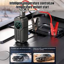 1000A Jump Starter With Air Compressor, 150PSI Electric Tire Inflator Portable Air Compressor For Car Tires, Motorcycle, Bicycle, Balls, Battery Jumper Starter Portable For 3.0L Gas And Other, 12V Car Jump Starter With Jumper Cable LED Flashlight And Storage Bag - màu đen - Xem 4