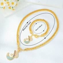 21k Gold Plated Luxury Dubai Necklace & Bracelet Set, Zirconia Embellished Muslim Middle Eastern Style Jewelry For Wedding Party - Necklace Set - View 26