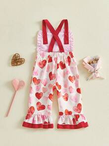 Valentine's Day Baby Girls Overalls Cute Heart Embroidery Sleeveless Square Neck Bell Bottoms Jumpsuit - Red - View 7