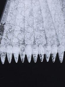 10片白色蕾丝花朵美甲贴纸，尺寸20x4厘米，浪漫蕾丝设计，全覆盖星空图案，优雅情人节礼物，美甲用品，婚礼新娘及伴娘美甲装饰 - 白色 - 查看 9