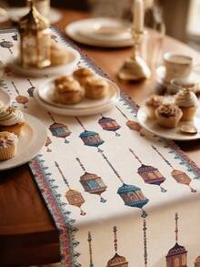 1 pezzo Tappeto da tavola con motivo a mezzaluna di Ramadan, Decorazione da tavola per Ramadan, Decorazione domestica islamica, 1 pezzo Tappeto da tavola, 4 pezzi Tovagliette, 1 pezzo Federa, 3 prodotti disponibili, Decorazioni per la casa per interni/esterni, Forniture per feste, Decorazione per la stanza. Adatto per la decorazione della cucina domestica di Ramadan e la decorazione della festa di Ramadan - Multicolore - Visualizzare 2