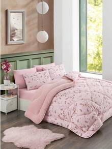 Made In Turkey – 4-Season Reversible Quilt Set – Single Size 155x215 Cm – Lightweight Cotton & Warm Welsoft Fabric – Includes Decorative Pillowcase - Pink - View 3
