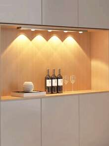 Yogle Modern LED Motion Sensor Light Strip, Wireless Rechargeable Magnetic Adhesive Light Bar For Cabinets, Wardrobes, Intelligent Cupboards - Simulated Hill Effect, No Wiring Required, Easy Installation, USB Powered, Plastic Material, Moire Stripe Pattern, Baked Paint Finish, Button Control, Dimmable, LED Lighting, Home Decor, Smart Illumination, Minimalist Style, Fashionable Design, High-Quality Lighting, Home Decor - Black - View 2