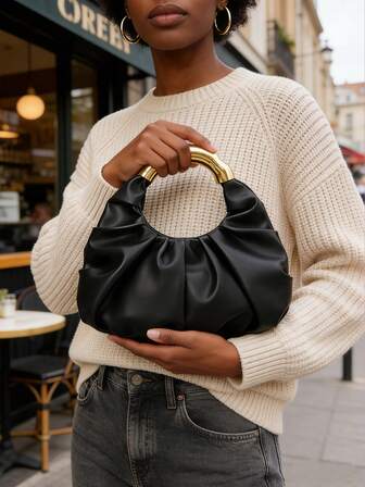 1 st ny veckad PU-handväska för kvinnor, moderiktig avslappnad enfärgad armhålsväska, högkvalitativ molnformad mini-tote lämplig för daglig pendling, arbete, shopping och dejting