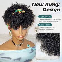 二合一非洲蓬松卷曲发带假发，带刘海，黑色/棕色/金色，女士合成半头假发 - 彩色 - 查看 4