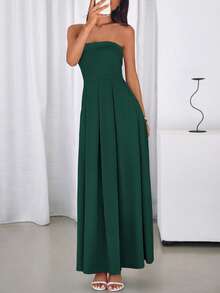 Cocktail Dresses For Women Summer Formal Elegant Tube Top Strapless Spring Wedding Guest Party Midi Dress - Dark Green - View 1
