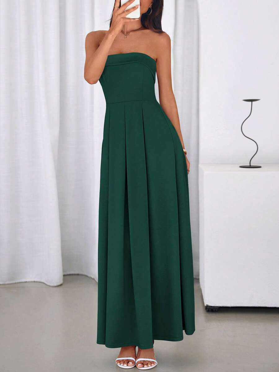 Cocktail Dresses For Women Summer Formal Elegant Tube Top Strapless Spring Wedding Guest Party Midi Dress - Dark Green - View 1