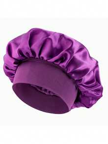 Unscented Silk Satin Sleep Cap Bonnet With Wide Brim - Comfortable Elastic Band Sleep Caps For Daily Use, Solid Color Polyester Bonnet For All Seasons - Multicolor - View 13