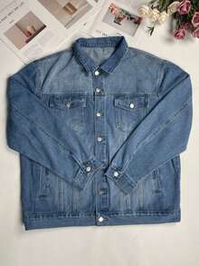 Men Plus All-Season Versatile Casual Denim Jacket - Blue - View 6