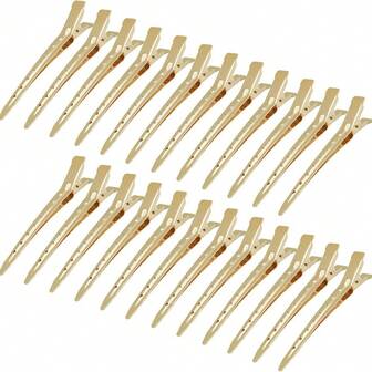 24 Pack Heavy-Duty Golden Metal Duck Bill Hair Clips - 3.35 Inch Large Alligator Curl Clips With Holes For Salon & Use, Rustproof Professional Hair Styling, Coloring,, Braiding - 24pcs Golden Hair Clamps Hair Cutting Tools, Styling Tools