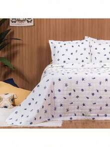 3-Piece Cotton Quilt Set, 150 Thread Count, Printed Soft Bedspread, Various Colors (King/Queen/Double), Essencialle - Bãi biển - Xem 4