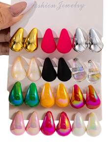 Set de 6-24 piezas de aretes con forma de gota de agua hechos de material CCB de color dopamina, livianos, adecuados para uso diario, oficina y atuendos de fiesta de mujeres - Multicolor - Ver 2