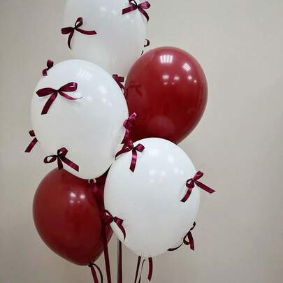 92pcs White & Red Balloons Combination Party Decorations, With Red Bow, Wedding Balloon Decor Set, Suitable For Birthday, Engagement, Outdoor Photography, Shower Party, Farm, Arch Balloon Shower Party, Valentine's Day, Baby Shower, Princess Party, Gender Reveal Party