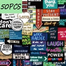 50pcs Graffiti Text Stickers, Suitable For Decorating Phone Cases, Hand Account Books, Cups, Waterproof Stickers - Multicolor - View 1