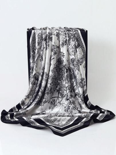 1pc Fashionable Square Scarf/Shawl, 35.4 Inch Women's Sunscreen Neck Wrap, Luxury Printed Silk Scarf/Hijab 90*90cm, Versatile For All Seasons