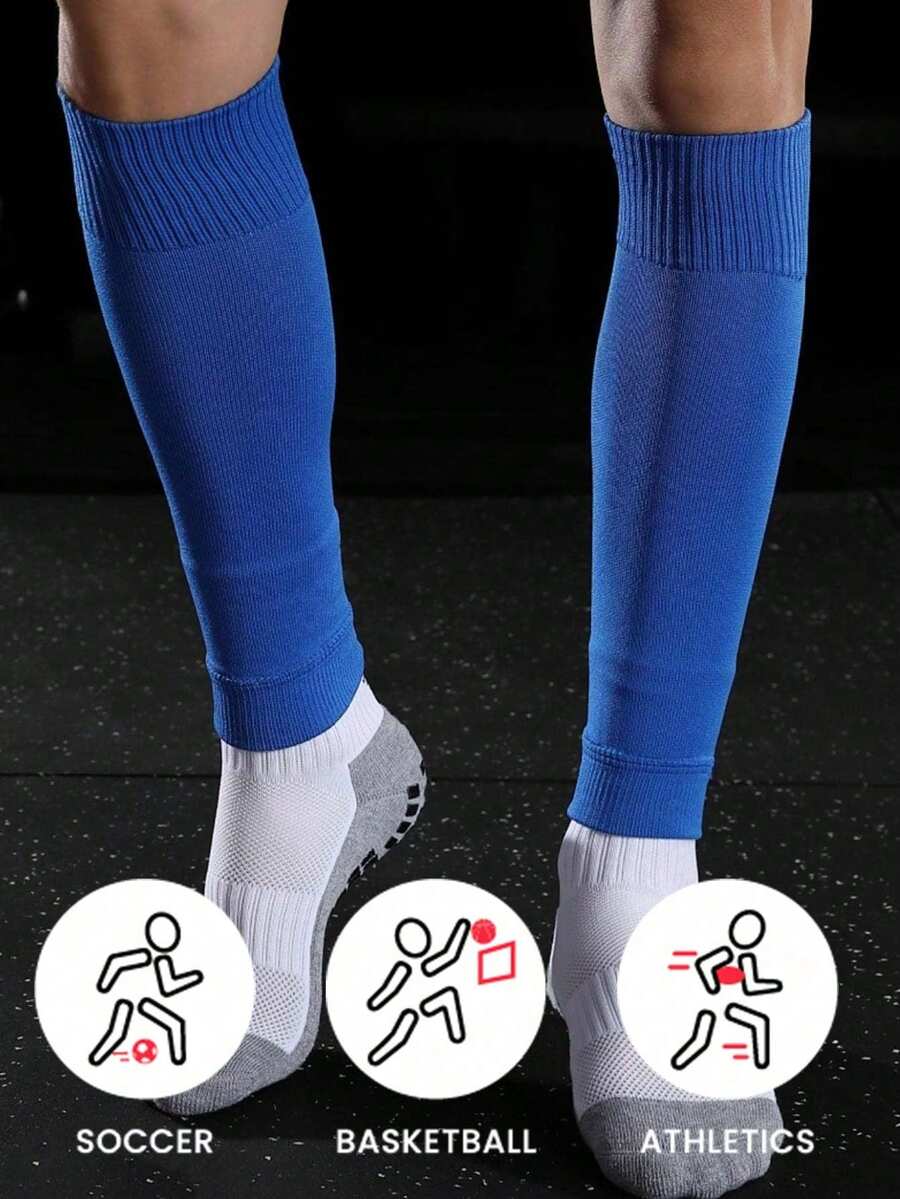 Sports Outdoor Solid Color Knitted Fabric Compression Sports Calf Sleeve - Blue - View 1
