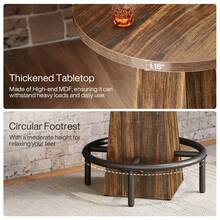 LITTLE TREE Bar Table, 37.4" High Round Pub Table For Small Bars, Dining Room, Kitchen, Rustic Brown (Only Table) - 深棕色 - 查看 11