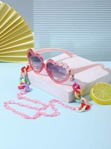 1件装 男孩女孩 9-12岁 聚碳酸酯心形镜框 儿童时尚眼镜 精致闪亮 适合户外活动、节日礼物。 - 彩色 - 查看 3