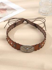 1 pièce Bandeau tressé en métal avec tête de taureau de cowboy occidental à la mode, polyvalent comme ceinture ou accessoire pour cheveux pour femmes, bandeaux pour cheveux, accessoires pour cheveux pour femmes - Multicolore - Voir 7