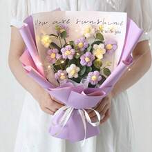 Valentine's Day Gift Graduation Season Gift Creative Mini Knitted Flower Puff Flower Yarn Bouquet Floral Decoration Artificial Flower Bouquet, Creative Mini Bouquet, Graduation, Birthday, Wedding, Decoration Gift Teacher Girlfriend Best Friend - Multicolor - View 13