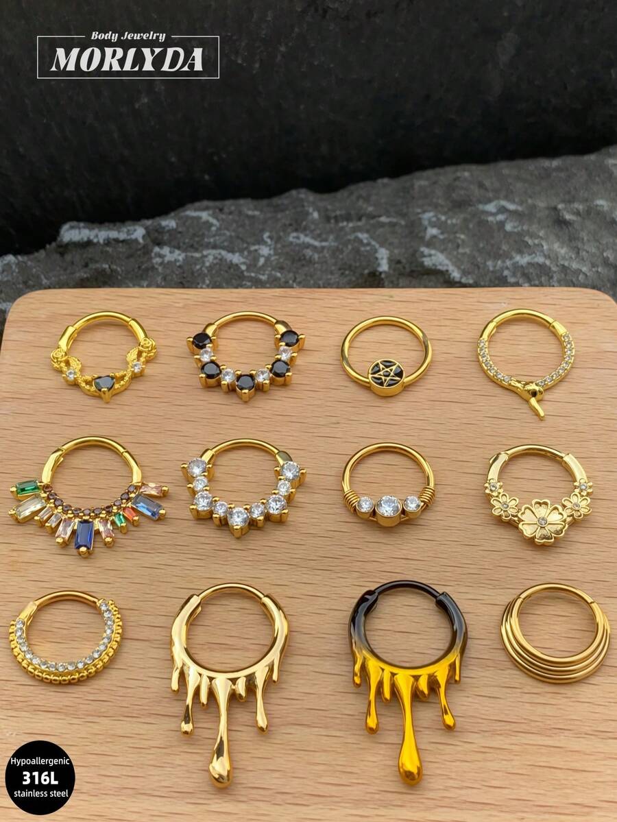 3件套 华丽金色鼻环 熔岩鼻中隔饰品 16G 不锈钢鼻中隔环 心形、花朵、月亮、猫咪、月亮鼻中隔环 穿刺饰品 唇环 鼻中隔卡扣环 和马蹄形杠铃 铰链式鼻中隔环 耳廓、耳屏、耳骨、耳廓内侧、耳软骨耳环 鼻中隔环 穿刺饰品 垂坠式鼻环 圣诞礼物 男女皆宜 10mm 派对约会 日常佩戴 夜间外出 社交聚会