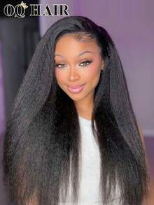 OQ 200% 密度 16-30 英寸卷发/直发蕾丝前假发，即插即用，预漂白发结，无需胶水，自然色，预拔发际线，新手友好，100% 真人发假发