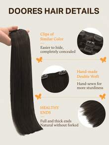 DOORES 5PCS Seamless Straight Clip In Hair Extensions Real Human Hair Pieces Natural & Soft, Natural Black To Light Brown 73-85g 100% Brazilian Remy Human Hair For Thinning Hair For Women And Men, Double Weft Clip In Extensions For Full Head – Daily Use, Easy To Wear & Invisible For Winter, Christmas, Cosplay, Campus And Date Night - S2A - View 2