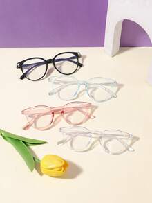 4 PIEZAS Gafas de bloqueo de luz azul con montura redonda de policarbonato para adolescentes de 12 a 16 años, ligeras para lectura diaria y combinaciones de atuendos para la vida universitaria, con estuche - Multicolor - Ver 5
