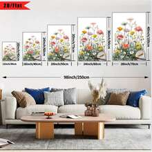 1 Pieza de Arte de Pared de Acuarela de Flores Silvestres - Marco de Lona con Ganchos, Patrón de Campo de Flores Vibrante, Adecuado para Decoración de Hogar, Sala de Estar, Dormitorio, Baño - Colgante de Pared para Regalos de Habitación Cálida y Regalos de Vacaciones, Diseño Plano 2D, Perfecto para Decoración de Habitaciones - Multicolor - Ver 8