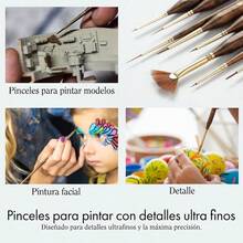 Artify - Pinceles de pintura con detalle extremo pinceles en miniatura para modelos 10 piezas de mini pinceles pequeños para pintar con un bolso pinceles en miniatura para detalles finos - mbardorado - Ver 7