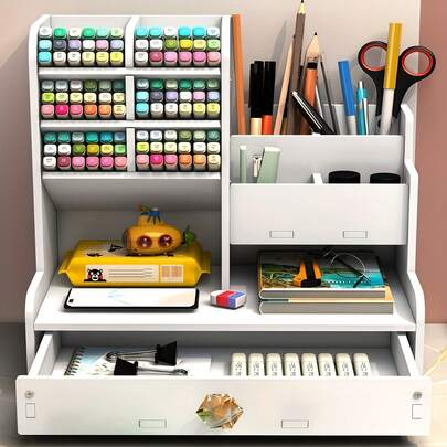 1 st multifunktionell förvaringslåda för skrivbordet, gör-det-själv-pennhållare, kontorsmaterialorganisatör, stor kapacitet, lämplig för studenter